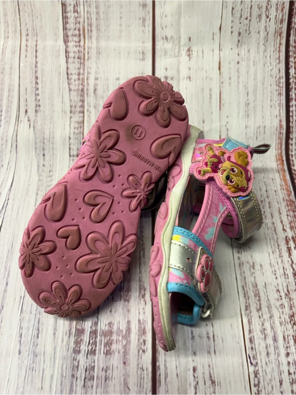Girls' Pink Holographic Character Sandals